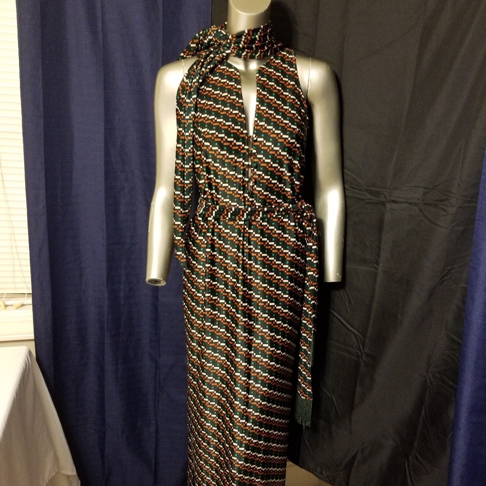 Vintage Jantzen Via! Kafkan Long maxi dress w scarf and belt 60s 70s Tribal Rare